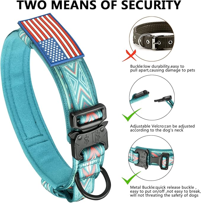 DAGANXI Tactical Dog Collar, Adjustable Military Training Nylon Dog Collar with Control Handle and Heavy Metal Buckle for Medium and Large Dogs, with Patches and Airtags Case (XL, Green Arrow)
