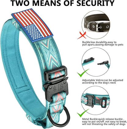 DAGANXI Tactical Dog Collar, Adjustable Military Training Nylon Dog Collar with Control Handle and Heavy Metal Buckle for Medium and Large Dogs, with Patches and Airtags Case (XL, Green Arrow)
