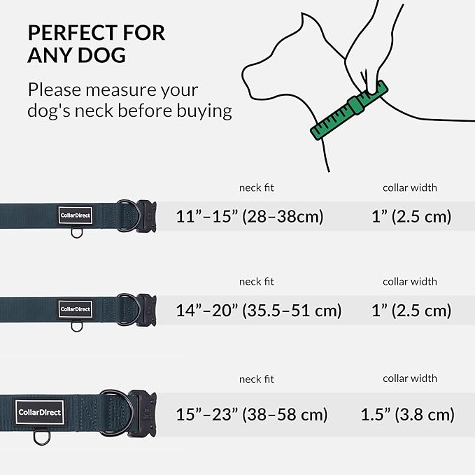 Heavy Duty Dog Collar for Large or Medium Dogs, Adjustable Strong Dog Collar for Active Dogs, Double-Layered Nylon (Dark Blue, 15-23)