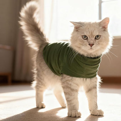 EXPAWLORER Soft Cat Sweater - Sweaters for Cats Only Warm Kitten Clothes, Fall and Winter Pet Coat Pullover Design, Fleece Sweatshirt Clothing Also for Puppy Small Dogs, Army Green S