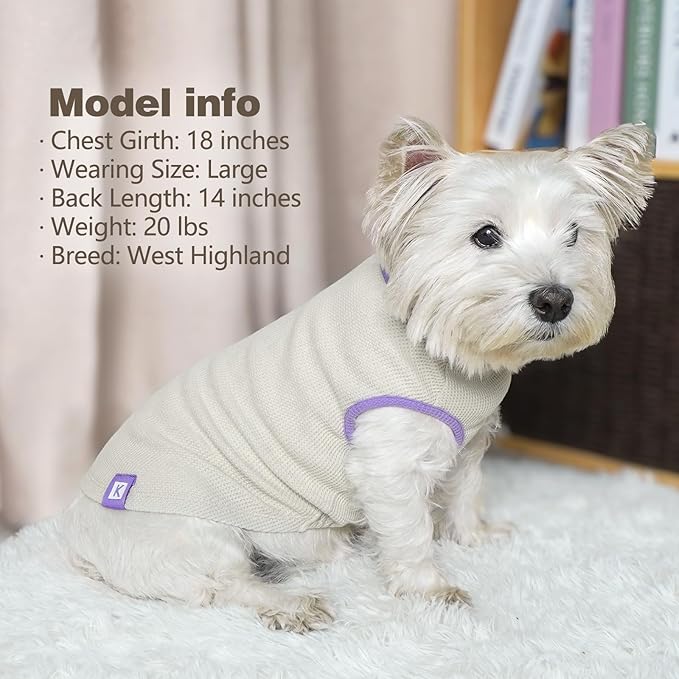 KYEESE 2Pack Dog Shirts Waffle for Small Dogs, Stretchy and Comfortable Dog T-Shirts, Lightweight Sleeveless Tank Top, Breathable Vest, Cat Shirt, Small, Purple + Grey