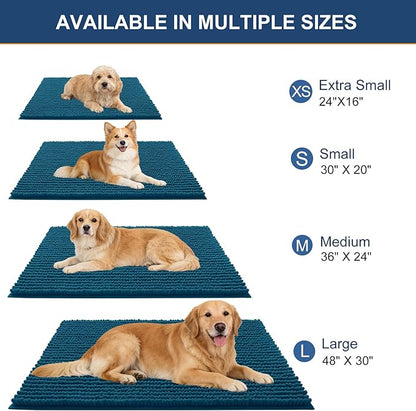 OLANLY Dog Door Mat for Muddy Paws 36x24, Ultra Absorbent Chenille Mud Doormat, Non-Slip Washable and Dirt Trapping Doormat for Indoor Entryway, Quick-Dry Indoor Pet Bed Mats for Dogs, Atlantic Blue
