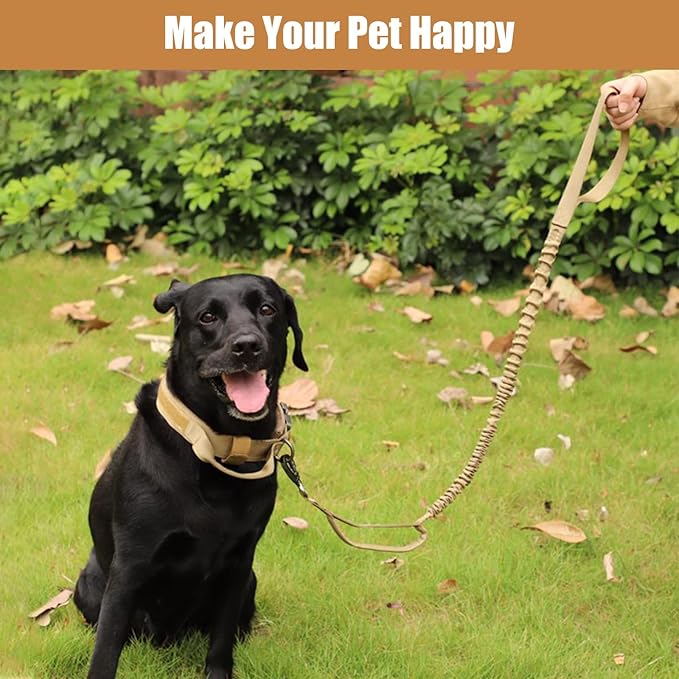 Tactical Dog Collar Leash Set, Adjustable Military Training Nylon Collar Dog Training with Control Handleand Metal Buckle, Dog Collar for Medium Large Dogs (Brown,M)
