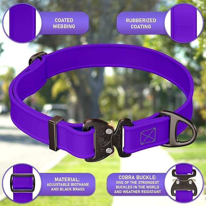 NexaPaw Biothane Dog Collar - Adjustable Heavy Duty for Medium Large Dogs - Waterproof Military Grade - Cobra Buckle, QR Code Dog Tag ID Included