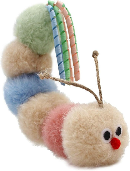 Jumpaws Interactive Natural Catnip Kicker, with Rattle and Ribbon, Bite Resistant, for All Ages Indoor Cat, Soft Caterpillar Kicker, Fluffy Kitten Toy