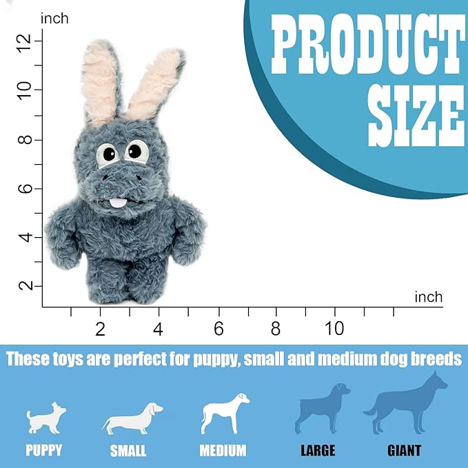 SLIWOWO Donkey Squeaky Dog Toys to Keep Them Busy, Stuffed Plush Dog Toy Birthday Gift Crinkle Pet Puppy Tug Toy for Small Medium Large Dogs (Grey)