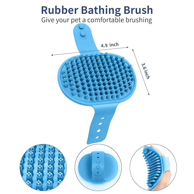 WOPQAEM Dog Brush Grooming Kit 5 PCS - Self Cleaning Slicker Brush for Shedding Short Long Haired Dogs & Cats, Includes Pet Comb, Flea Comb, Bath Brush, Undercoat Rake - Complete Fur Care Set - Blue