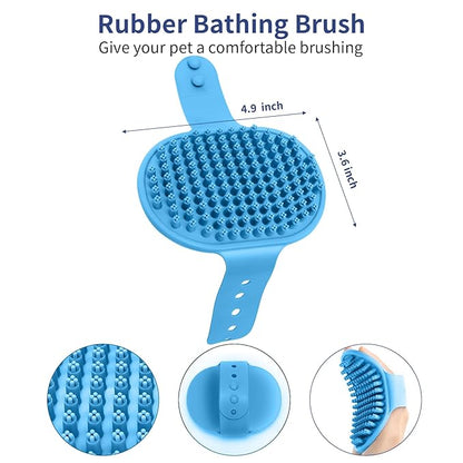 WOPQAEM Dog Brush Grooming Kit 5 PCS - Self Cleaning Slicker Brush for Shedding Short Long Haired Dogs & Cats, Includes Pet Comb, Flea Comb, Bath Brush, Undercoat Rake - Complete Fur Care Set - Blue