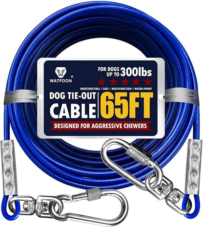 Tie Out Cable for Dogs Up to 300lbs,65ft Extra Strong 1000lbs Break Strength Tie-Out Tether Trolley Training Lead,Dog Run Cable for Yard Garden Park Camping Outside (Blue, 300lbs 65ft)