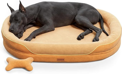 CWAWZ XXL Orthopedic Dog Bed, 53 in. Dog Bed for Large Sized Dogs with Full-Surround Bolsters, Dual-Sided Dog Cooling Beds with Memory Foam, Washable Pet Sofa Couch with Nonslip Bottom, Brown