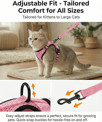 Luxelle 2 Pack Escape-Proof Cat Harness and Leash Set for Walking – Adjustable No Pull Soft Vest with Easy-Wear Buckle, Reflective Straps, Breathable Mesh – Outdoor Travel Harness for Cats & Kittens