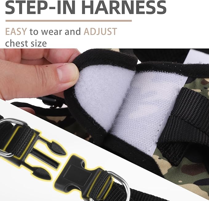 PUPTECK Dog Harness and Leash Set for Small Medium Dogs No Pull Step-in Soft Mesh Puppy Cat Vest Harnesses Reflective at Night, Camouflage, XS
