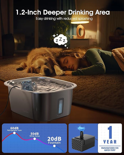 Dog Water Fountain for Large Dogs - 3 Gallon Stainless Steel Dog Water Bowl Dispenser with 4 Filters, Automatic Big Extra Large Capacity Pet Water Fountain, Easy Clean with Quiet Pump