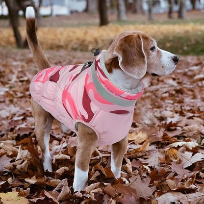 Lelepet Warm Dog Winter Coat Dog Coats for Large Dogs Waterproof Dogs Jacket with Harness Built in Reflective Cold Weather Coats Windproof Zip-Up Winter Fleece Vest Snowsuit Boxer Pink Camo XL