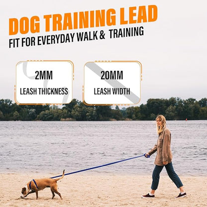 Dog Training Leash - Long Line for Recall & Obedience, Nylon Training Lead with Padded Handle, 15 ft / 20 ft / 30 ft / 50 ft / 100 ft - Long Leash for Dogs Outside, Small/Medium/Large
