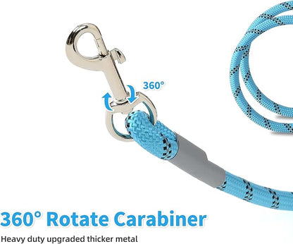 Mile High Life Reflective Dog Leash, with Comfortable Padded Handle, Blue Nylon Rope Leash with Steel Tips, Heavy Duty 4 Feet Pet Leashes (Blue,60 Inches)
