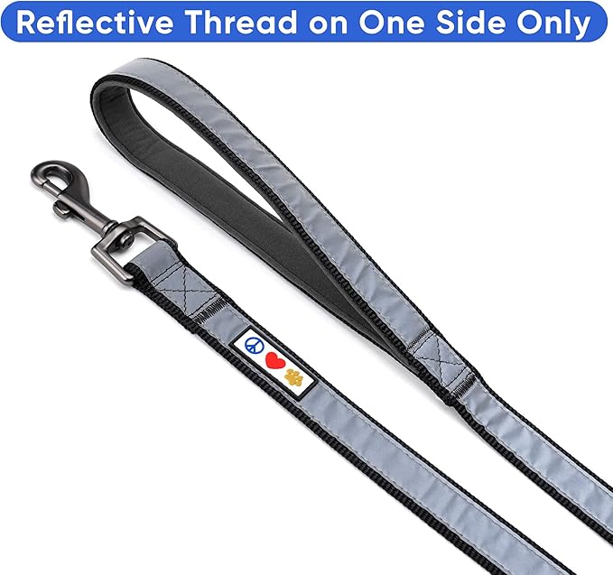 Pawtitas Black Dog Leash 6 ft Custom ID Lead for Dogs & Puppies Reflective Comfortable Padded Handle Embroidered Name & Phone Number