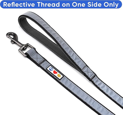 Pawtitas Black Dog Leash 6 ft Custom ID Lead for Dogs & Puppies Reflective Comfortable Padded Handle Embroidered Name & Phone Number