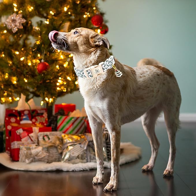 Elegant little tail Christmas Dog Collar, Green Pet Collar Cotton Soft Winter Dog Collars with Quick Release Buckle Pet Puppy Collars for Small Medium Large Dogs