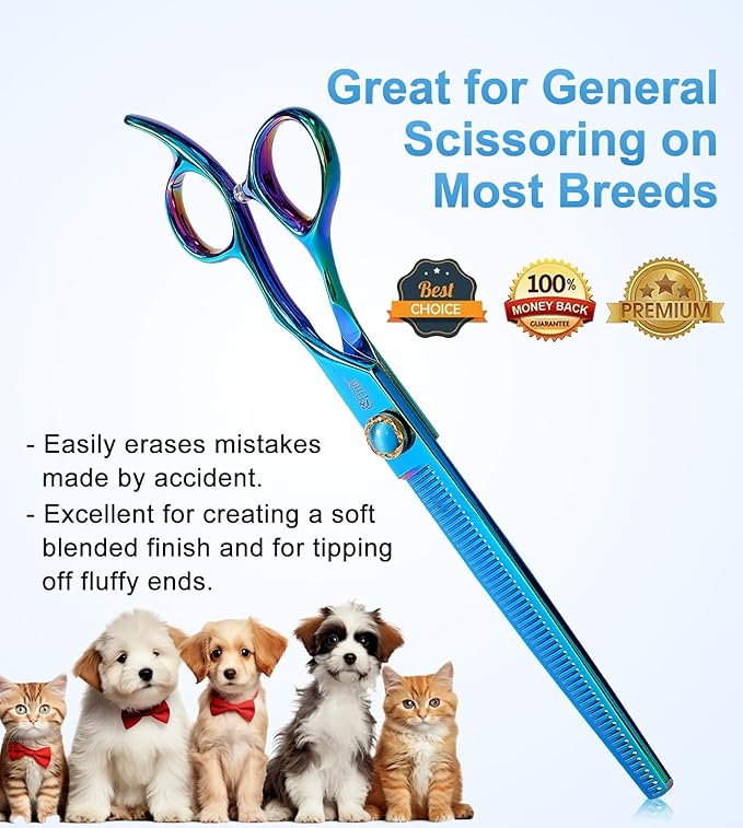 Stjuo 7.5'' Dog Thinning Scissors for Grooming 440C Stainless Steel Green Professional Pet Trimming Scissors Sharp Blades Cutting for Dogs and Cats Shears