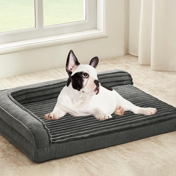 WINDRACING Orthopedic Dog Beds for Small Dogs, Waterproof Egg Foam Dog Sofa Bed with L Bolster Sides, Washable Small Pet Bed with Removable Cover & Non-Slip Bottom, 30 x 20 inch, Gray