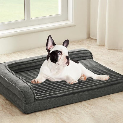 WINDRACING Orthopedic Dog Beds for Small Dogs, Waterproof Egg Foam Dog Sofa Bed with L Bolster Sides, Washable Small Pet Bed with Removable Cover & Non-Slip Bottom, 30 x 20 inch, Gray