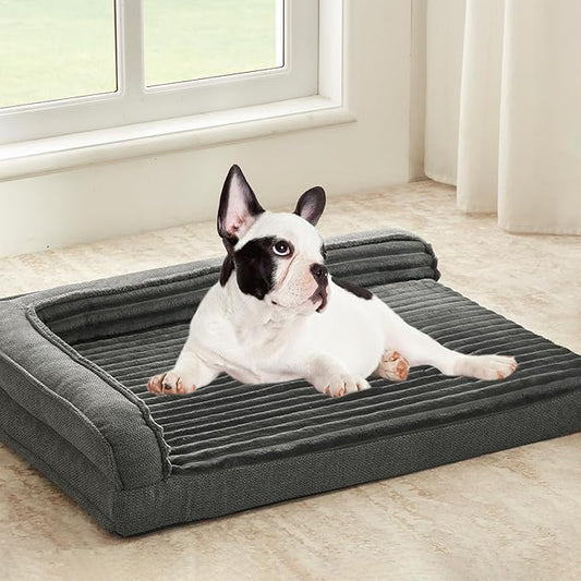 WINDRACING Orthopedic Dog Beds for Small Dogs, Waterproof Egg Foam Dog Sofa Bed with L Bolster Sides, Washable Small Pet Bed with Removable Cover & Non-Slip Bottom, 30 x 20 inch, Gray