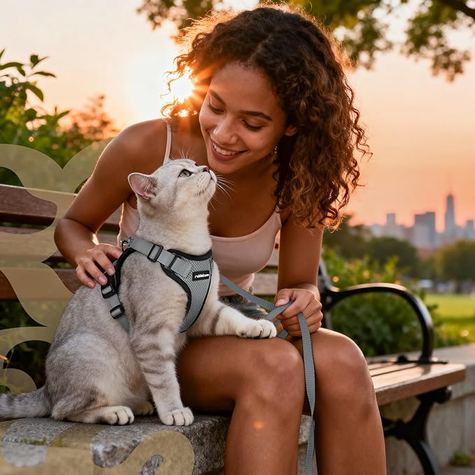 rabbitgoo Cat Harness and Leash for Walking, Escape Proof Soft Adjustable Vest Harnesses for Cats, Easy Control Breathable Reflective Strips Jacket, Grey, XS