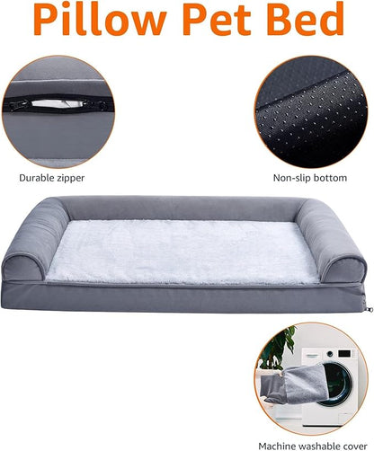 Amazon Basics Living Room Couch Dog Bed with Premium Foam, Pressure-Relief Support for Dogs up to 30lbs, Machine Washable Cover, Medium Sized (30" x 20"), Grey