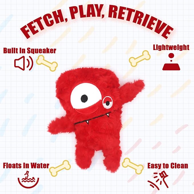 HUGEME Squeaky Dog Toy, Plush Stuffed Dog Toy Keep Them Busy Tug of War Dog Chew Toy for Small Medium Large Dogs (Red)