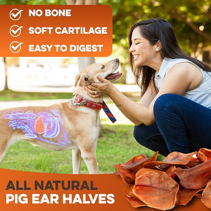 BRUTUS & BARNABY Pig Ear Halves for Dogs, 15 Ct. – All-Natural Single Ingredient Dog Chews, Slow Cooked & Fully Digestible Rawhide Alternative
