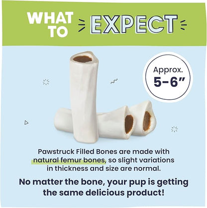 Pawstruck Large 5-6" Filled Dog Bones, Peanut Butter Flavor - Made in USA, Long Lasting Stuffed Femur for Aggressive Chewers, Dental Treat - Pack of 3, Packaging May Vary