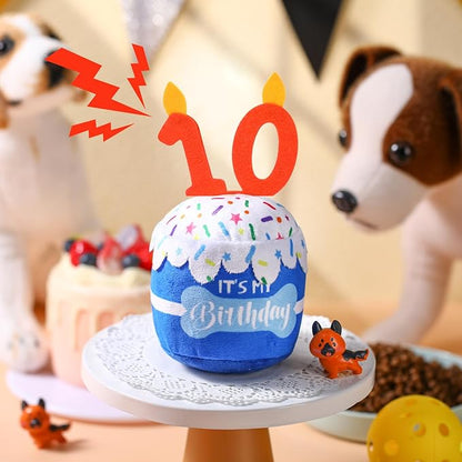 Dog Birthday Cake Toy Accessories for Girl Boy Gifts, Squeaky Plush Toy for Dog Birthday Party Decor Favor for Large, Medium and Small Dogs(10th,Blue)
