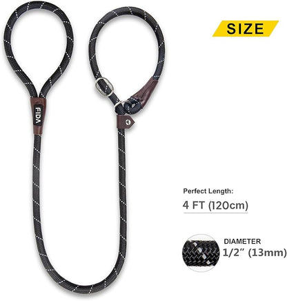 Fida Slip Leads for Dogs, 4 FT x 1/2" Dog Leash Heavy Duty Comfortable Strong Rope Lead for Large, Medium Dogs, No Pull Pet Training Leash with Highly Reflective, Black