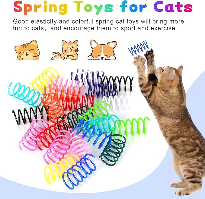 80 Pack 8 Colors Cat Spring Toys for Indoor Cats, Interactive Coil Springs Spiral Plastic Kitten Toys for Swatting, Biting, Hunting