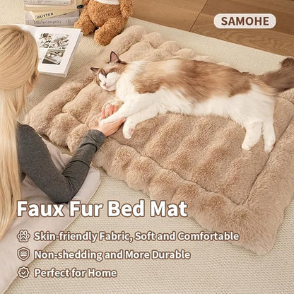 SOMAHE Self-Warming Cat Bed, Plush Faux Fur Pet Bed Mat with Anti-Slip Bottom, Ultra Soft Heated Bed for Cats & Medium Dogs, Cozy Fluffy Pad for Couch & Crate, Machine Washable, 27x20 Inch Coffee