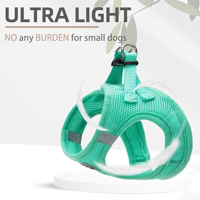 PUPTECK Adjustable Dog Harness Collar and Leash Set Step in No Pull Pet Harness for Small Medium Dogs Puppy and Cats Outdoor Walking Running, Soft Mesh Padded Reflective Vest Harnesses, Solid Green M