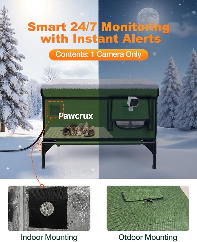 Weatherproof Heated Cat House for Outdoor in Winter, Heated Cat Bed Kitty Shelter with Cat Heating Pad, Insulated & Safe Escape Door, Warm House for Outside Stray Cat (Green, 17.6"x25.5"x17.9")