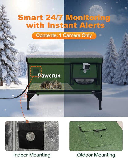 Weatherproof Heated Cat House for Outdoor in Winter, Heated Cat Bed Kitty Shelter with Cat Heating Pad, Insulated & Safe Escape Door, Warm House for Outside Stray Cat (Green, 17.6"x25.5"x17.9")