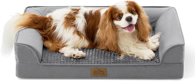 COZY KISS Orthopedic Dog Bed for Medium Small Size Dogs, Bolster Pet Couch with Waterproof Lining, Egg Crate Foam Sofa for Pets Up to 30 lbs, U-Shaped, 30x20x6.5 inch, Grey