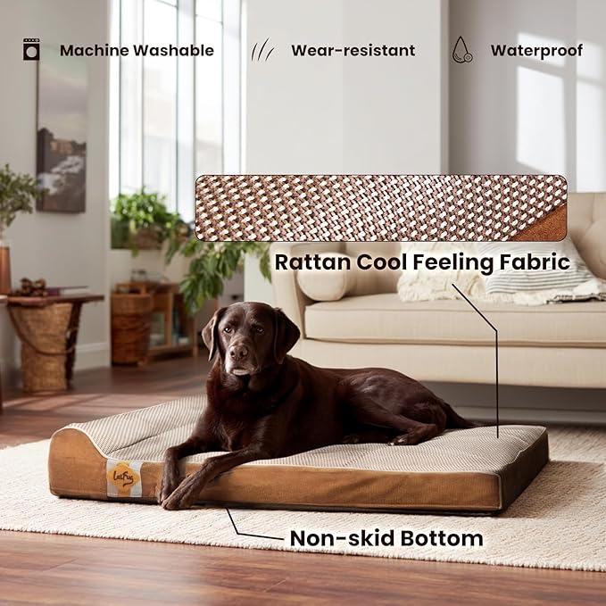 Laifug Orthopedic Memory Foam Dog Bed with Durable Water Proof Liner and Removable Washable Cover (Large (40"x25"x5.5"), Brown)