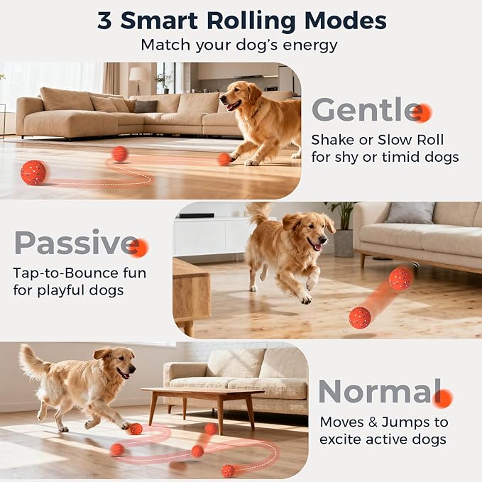 Aquamorph 2 Pack Interactive Dog Balls - Auto Moving Bouncing Vibrating Washable Dog Toys for Large Medium Dogs, Type-C Rechargeable, Blue and Orange, Grid Pattern