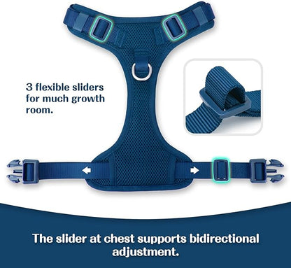 No Pull Dog Harness for Small Medium Large Dogs - Adjustable 2 Layer Mesh Dog Vest with Dual Clip, Escape Proof, Quick Release, Lightweight Breathable Mesh for Walking Hiking (Prussian Blue,XL)