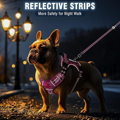 MOOGROU Tactical Service Dog Vest and Leash Set,Heavy Duty No Pull Dog Harness and 10 Patches with Dog Seat Belt for Medium Dogs,Reflective Pet Harness for Training Walking Hiking Camo Pink M