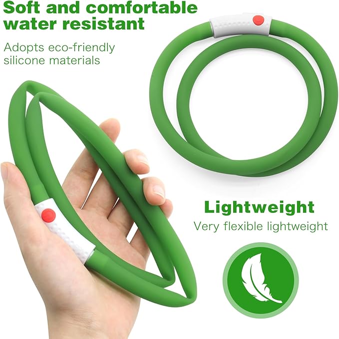HIGO 2-Pack Light Up Dog Collar - Silicone LED Dog Collar Rechargeable Glow in The Dark, afety LED Dog Necklace Lights for Night Walking (Green)