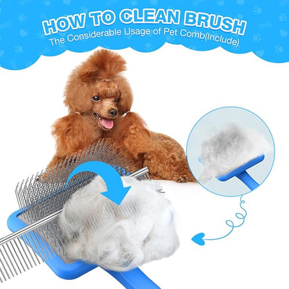 Large Slicker Brush for Dogs,Doodle Brush for Poodles, Goldendoodles, Labradoodle, Extra Long Pins for Detangling Matted Fur & Reducing Shedding, Dog Grooming Kit with Wooden Handle. Blue