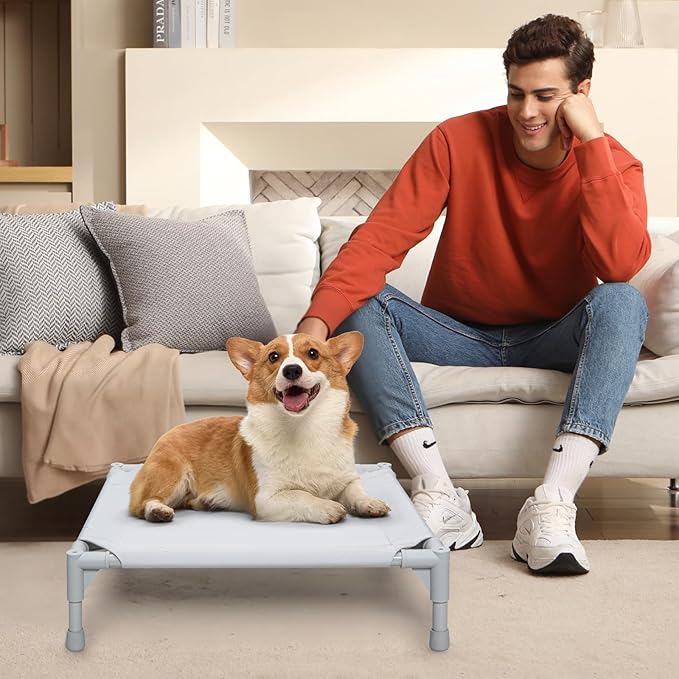 Love&go Elevated Dog Bed with Metal Frame, Cooling Raised Pet Cot for Dog and Cat (S - Grey, Small-18.5x18.5x5.5 inch)