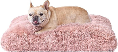 EHEYCIGA Fluffy Dog Crate Bed for Medium Dogs, Plush Faux Fur Pet Crate Pad, Calming Anti Anxiety Medium Pet Bed, Washable Soft Warm Dog Mat with Non-Slip Bottom, Pink