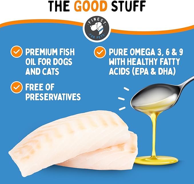 Omega 3 Fish Oil for Dogs & Cats. 100% Natural Wild Caught EPA & DHA Fatty Acids Supplement for Joints, Skin & Coat, Itching, Shedding & Immune Health. Stronger Than Salmon Oil, Omegease 32 oz