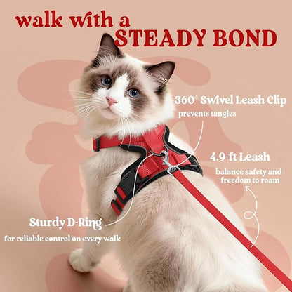 rabbitgoo Cat Harness and Leash for Walking, Escape Proof Soft Adjustable Vest Harnesses for Cats, Easy Control Breathable Reflective Strips Jacket, Red, XS
